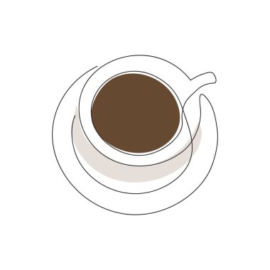 Tabak görünümlü bir tabakta bir fincan sert kahve ile basit bir çizim.