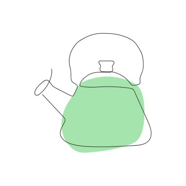 Bir gaz ısıtıcısının ana hatları, üzerine siyah bir düdük çizilmiş ve telefonda tek bir net çizgi var. Nane rengi benekli çizgi.