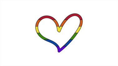 Beyaz arka planda çok renkli parçalardan oluşan titreşen bir kalbin animasyonu. lgbt kavramı