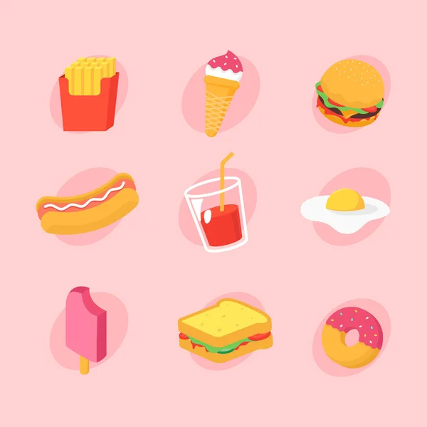 Set Fast Foods Drinks Set Nine Vector Icons Eps — Stock Vector