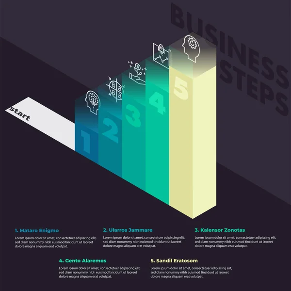 Vijf Stappen Infographic Met Informatie Groei Kleurrijk — Stockvector