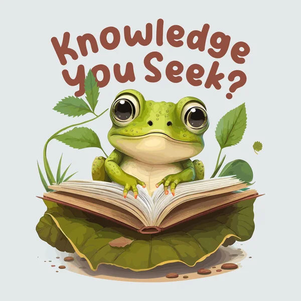 Χαριτωμένο Βάτραχος Στέκεται Στο Βιβλίο Αναζητούν Περίεργος Διανυσματική Εικονογράφηση — Διανυσματικό Αρχείο