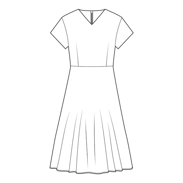 Φόρεμα Ένα Κομμάτι Μόδας Επίπεδη Σκίτσο — Φωτογραφία Αρχείου