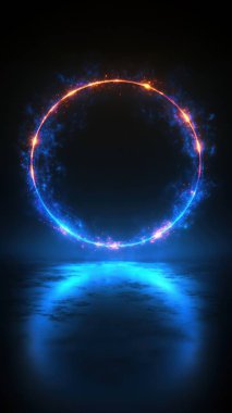 Mavi ve kırmızı ışıklı neon parlayan daire.