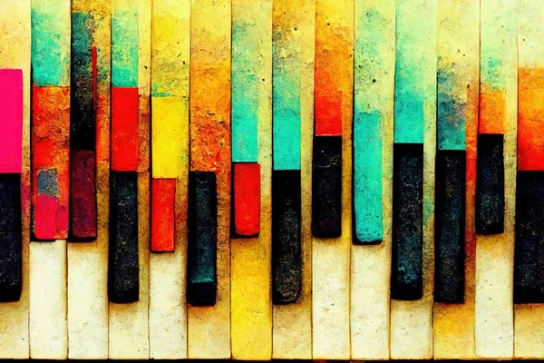 Music poster with colorful abstract piano keyboard illustration. Colorful music background with piano keys for live concert events, music festivals and shows, party flyer. High quality photo