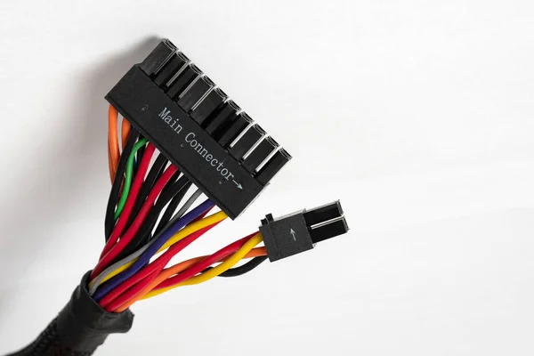 Kabel Mit Adapter Zum Anschluss Das Computermotherboard Auf Weißem Hintergrund — Stockfoto