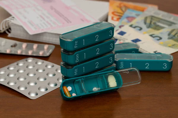 Tablets Pills Arranged Plastic Box Each Day Week Medical Prescription — Stock Photo, Image
