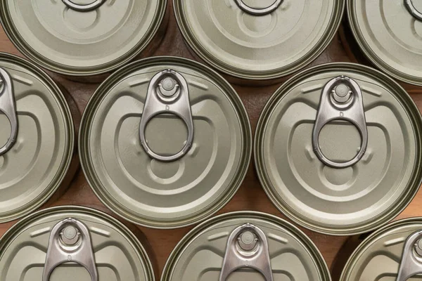 Top view of tin cans. Close up.