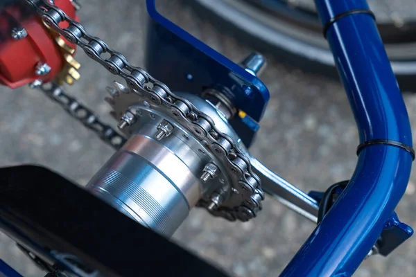 Hinterachse Eines Fahrrads Mit Kette Und Getriebe Nahaufnahme — Stockfoto