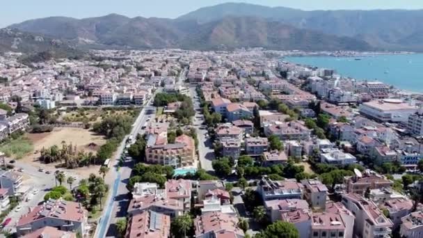 Vue Aérienne Une Ville Marmaris Turquie Avec Plage Bondée Journée — Video