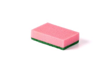 A kitchen sponge isolated against white background. red Dish washing sponge.