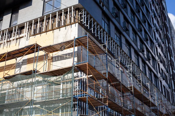 Extensive Scaffolding Providing Platforms Work Progress New Apartment Block Tall Stock Picture