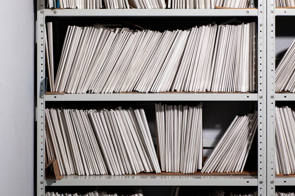 Estantes Con Documentos Papel Espacio Oficina Organizado Con Documentos Papel — Foto de Stock