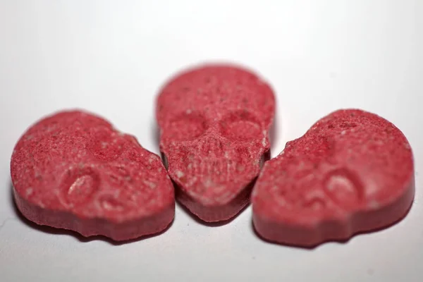 Purple skull world's strongest ecstasy pills close up background high quality big size dope print