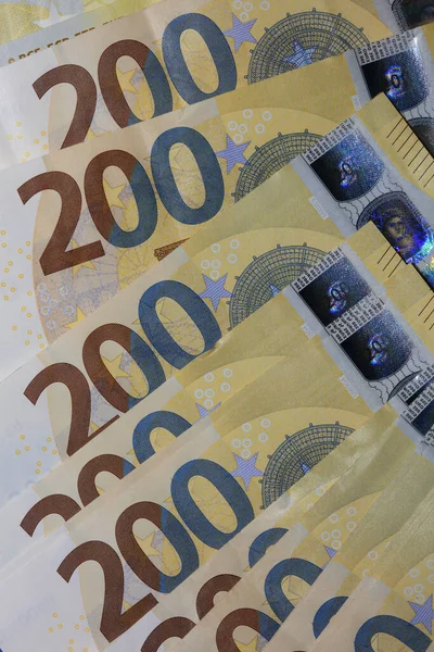 200 Τραπεζογραμμάτια Ευρώ Κέρδη Μετρητά Ευρωπαϊκού Λογαριασμού Που Απομονώνονται Μαύρο — Φωτογραφία Αρχείου