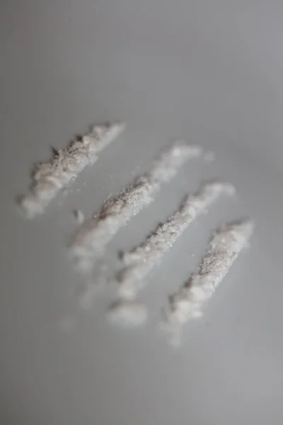 Kokain Vonalak Fehér Lemez Közel Kábítószer Háttér Kiváló Minőségű Nagy — Stock Fotó