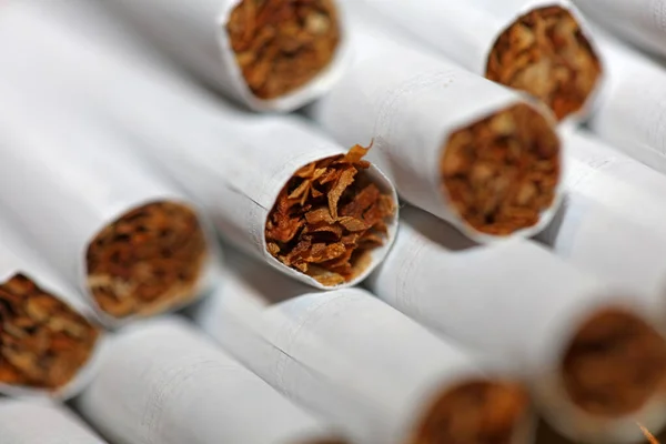Muchos Cigarrillos Fondo Colorido Primer Plano Rollo Tabaco Papel Con — Foto de Stock