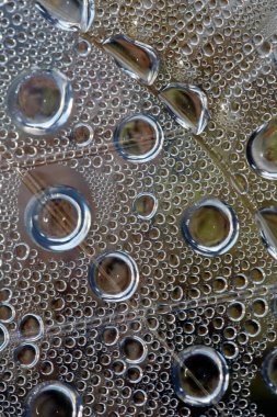 Su nem damlaları su üzerinde makro kabarcıklar renkli arka plan sıvısı anlar 50 megapiksel büyük boyutta hazır baskılar