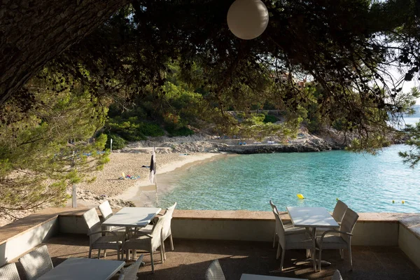 Illetes Mallorca Spain July 2022 View Comtesa Cove Terrace Tables — Stock Photo, Image