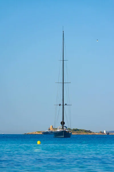 Sailing Boat Moored Tower Ses Illetes Majorca Spain — Stock Photo, Image