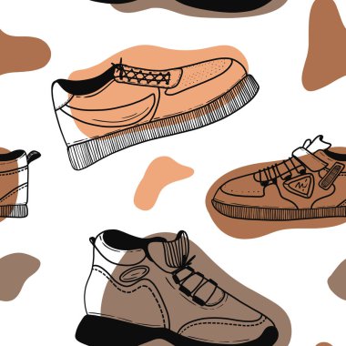 Ayakkabı izi. Farklı tipte düz ayakkabı seti. Ayakkabılarla hazır. Kusursuz bir baba..