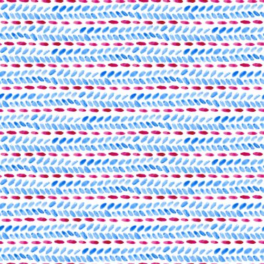 Suluboya lekeler, çizgiler, desenler. Kusursuz suluboya deseni. Basit geometrik çizgiler. Mavi ve beyaz renkler. Tekstil için baskı. Sert köşeler.