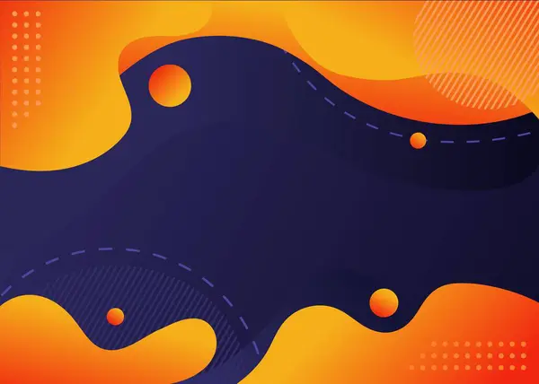 Soyut turuncu ve lacivert arka planda sıvı şekiller ve dalgalı çizgiler. Vektör illüstrasyonu.