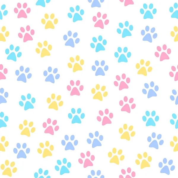 Renkli pençe izli, kusursuz bir vektör deseni. Şirin bir hayvan geçmişi var..