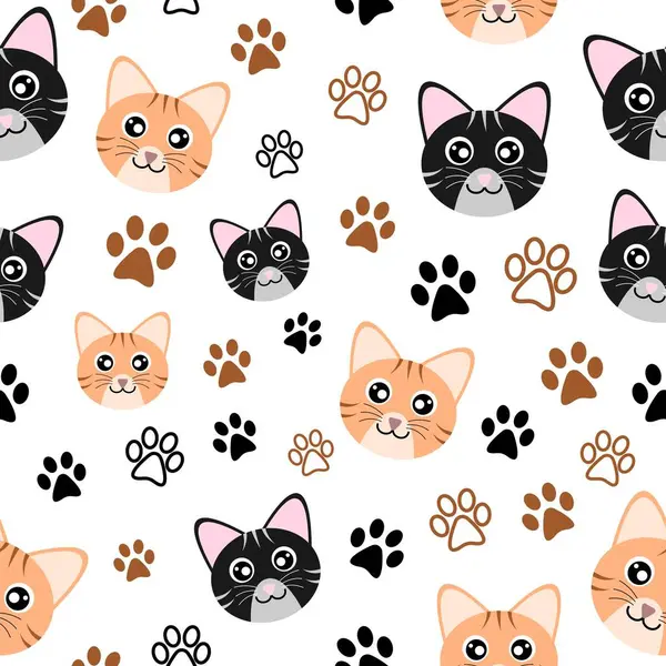 Çizgi film kedileri ve pençeleri olan kusursuz bir desen. Vektör illüstrasyonu.
