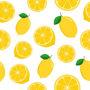 Beyaz arka planda limonları olan kusursuz bir desen. Vektör illüstrasyonu.