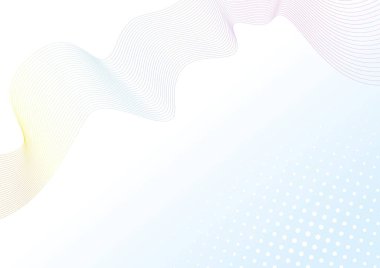 Renkli dalgalı çizgileri ve yarım tonlu noktaları olan soyut bir arkaplan. Vektör illüstrasyonu.