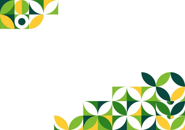 Beyaz arkaplanda yeşil ve sarı bir yaprak geometrik deseni