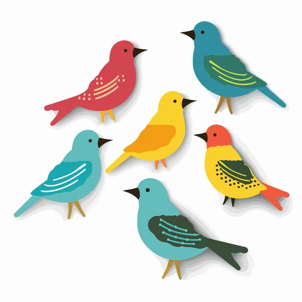Illustration Vectorielle Oiseaux Colorés Isolés Sur Blanc — Image vectorielle