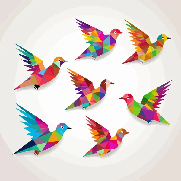 Uccelli Colorati Impostare Illustrazione Vettoriale Isolato Bianco — Vettoriale Stock
