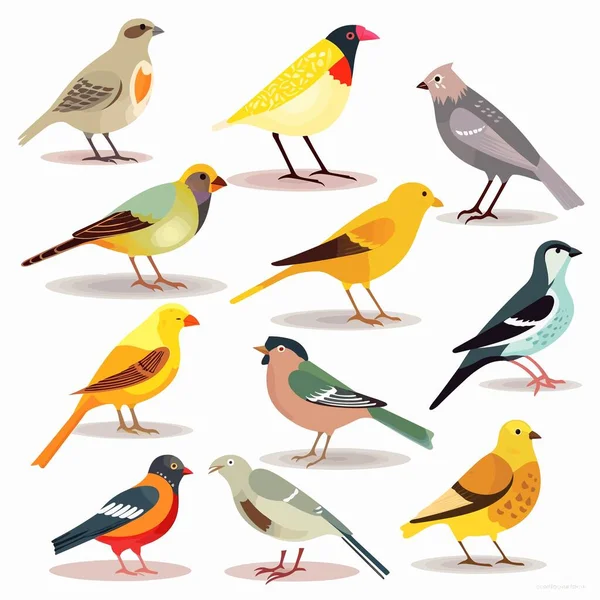 Colorful Birds Set Vector Illustration Isolated White — Stock Vector