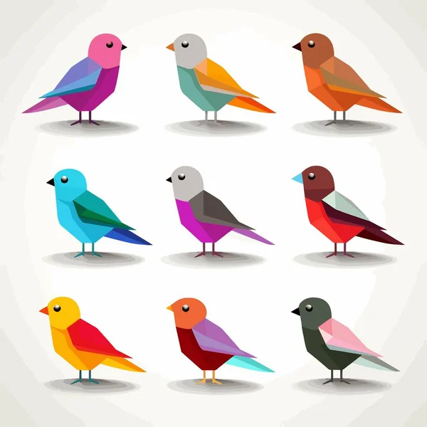 Kolorowe Ptaki Ustawić Wektor Ilustracji Izolowane Białym — Wektor stockowy