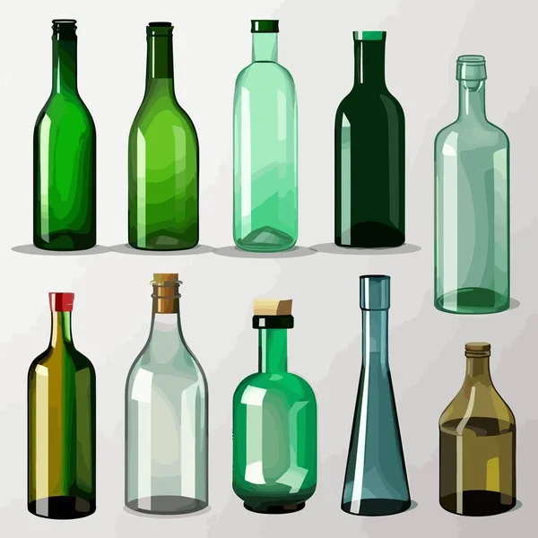 Botellas Vidrio Set Vector Ilustración Aislado Blanco — Archivo Imágenes Vectoriales