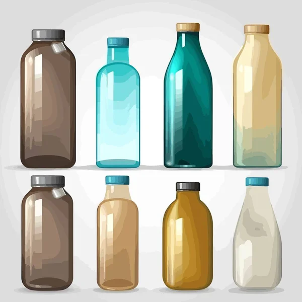 Glasflaschen Setzen Vektorabbildung Isoliert Auf Weiß — Stockvektor
