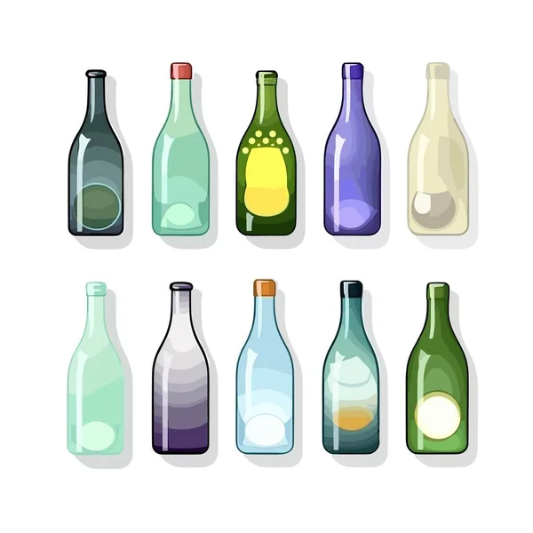 Набір Скляних Пляшок Векторні Ілюстрації Ізольовані Білому — стоковий вектор