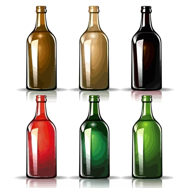 Glass Bottles Set Vector Illustration Isolated White — Stock Vector