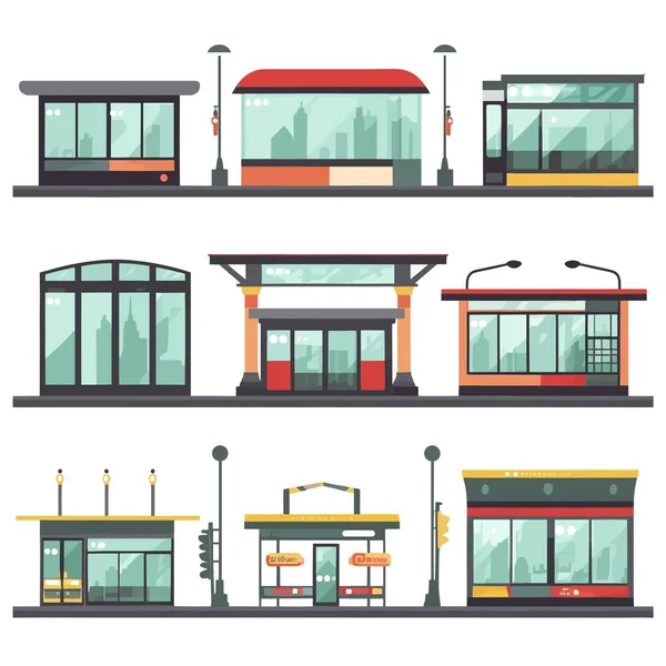 Bus Stop Set Vetor Ilustração Isolada Branco — Vetor de Stock