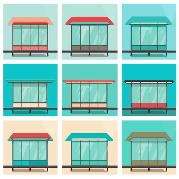 Bus Stop Set Vector Illustration Isolated White — Stock Vector