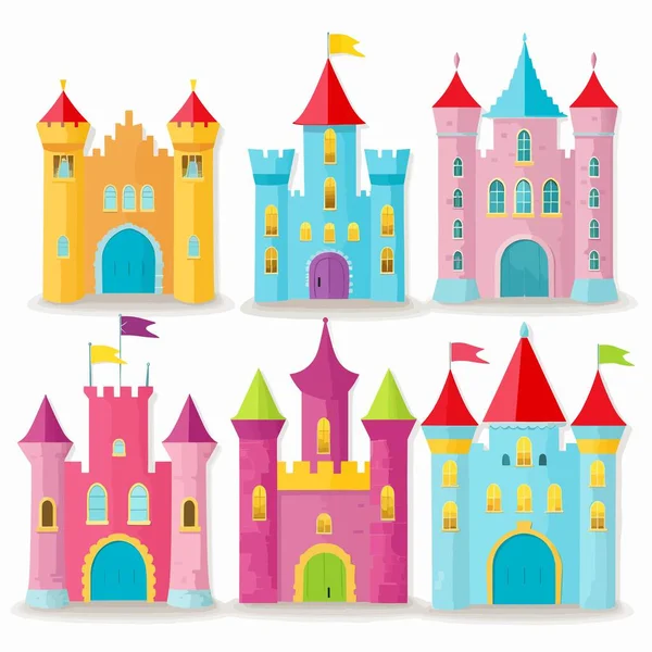 Castello Set Vettoriale Illustrazione Isolato Bianco — Vettoriale Stock