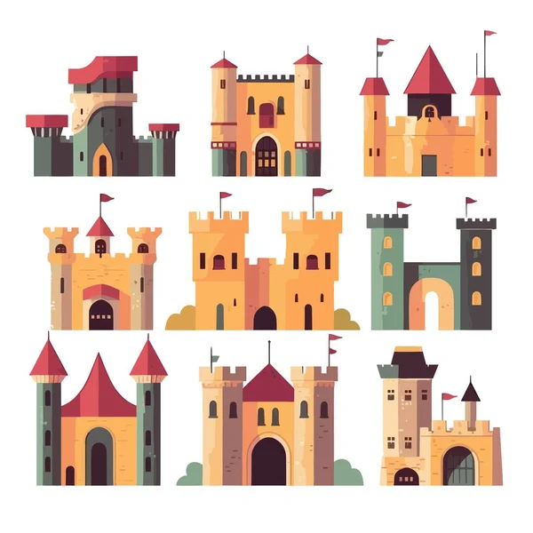 Castello Set Vettoriale Illustrazione Isolato Bianco — Vettoriale Stock