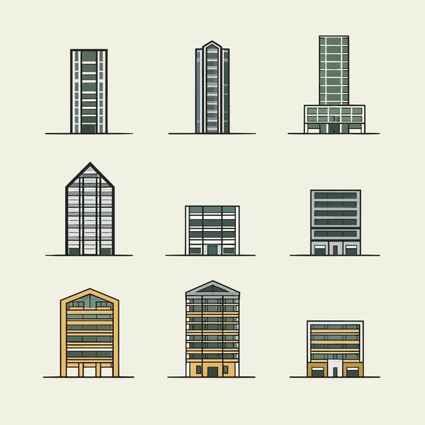Rascacielos Set Vector Ilustración Aislado Blanco — Vector de stock