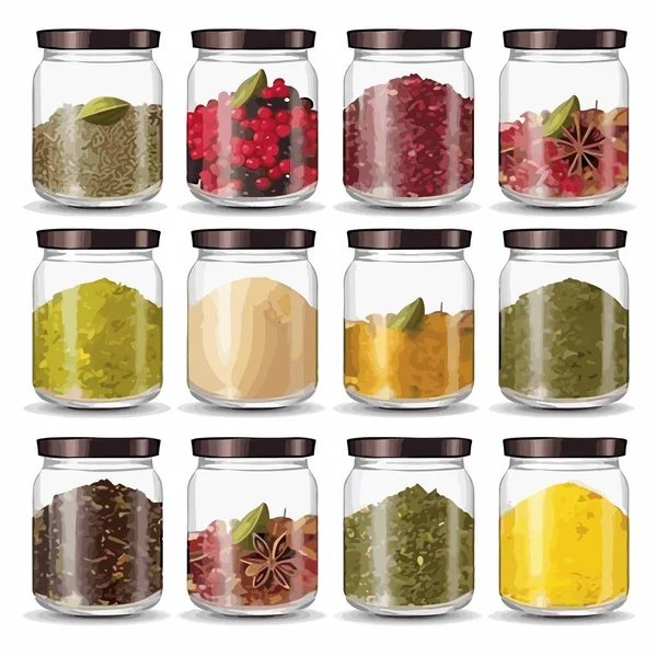 Jars Spices Set Vector Illustration Isolated White — Stock Vector