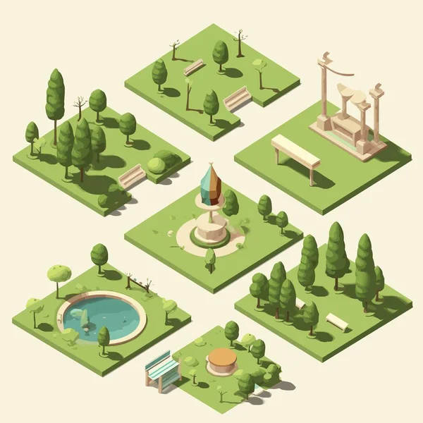 Park Set Vettoriale Isometrico Semplice Illustrazione — Vettoriale Stock