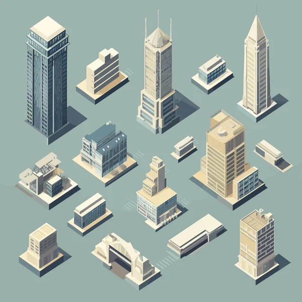 Grattacielo Insieme Vettore Isometrico Semplice Illustrazione — Vettoriale Stock