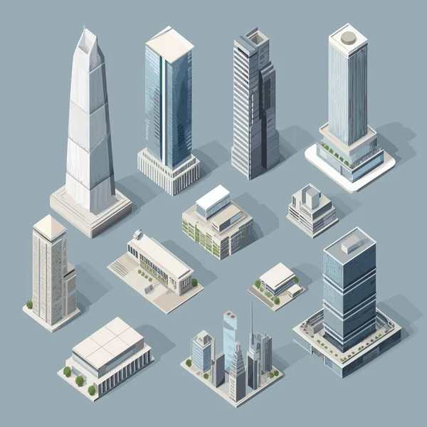 Skyscraper Set Isometric Vector Simple Illustration — Stock Vector
