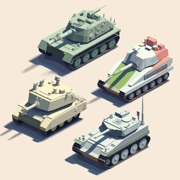 Tanques Conjunto Vector Isométrico Ilustración Simple — Vector de stock
